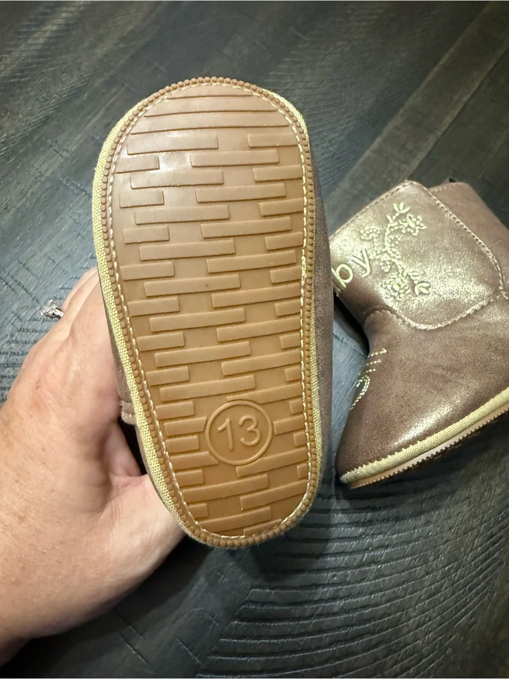 Kids Metallic Brown Boot with Floral Embroidery